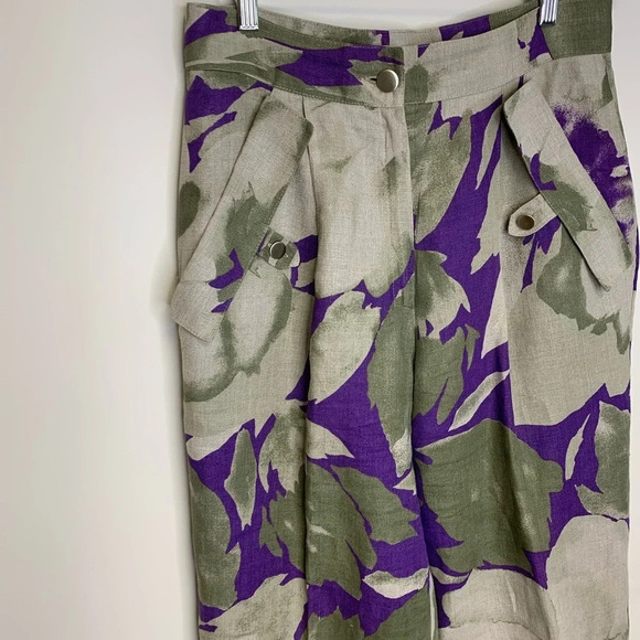 Vintage Dino Valiano Linen Viscose Blend Patterned High Rise Pants Size 40 - Picture 2 of 11